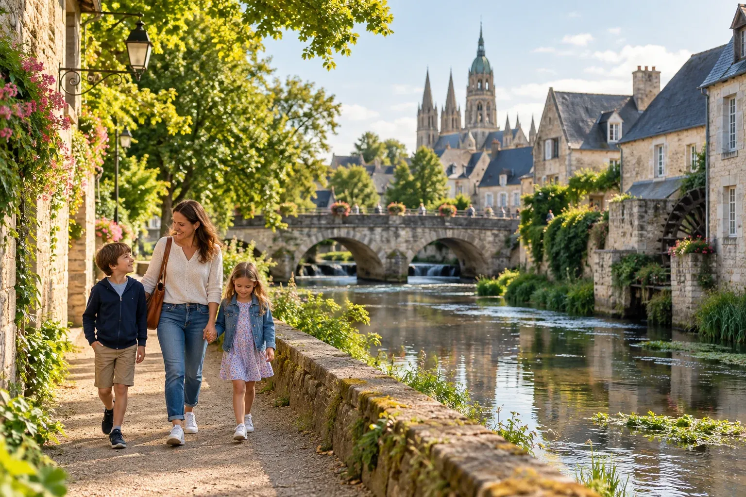 Famille profitant d’une fin de journée à Bayeux en Normandie