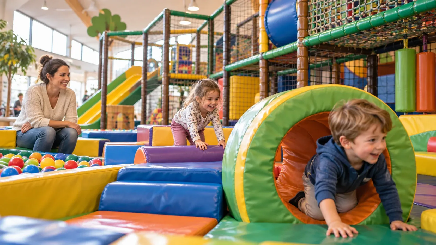 Enfants jouant dans l’espace de jeux intérieur de Louny Parc à Bayeux