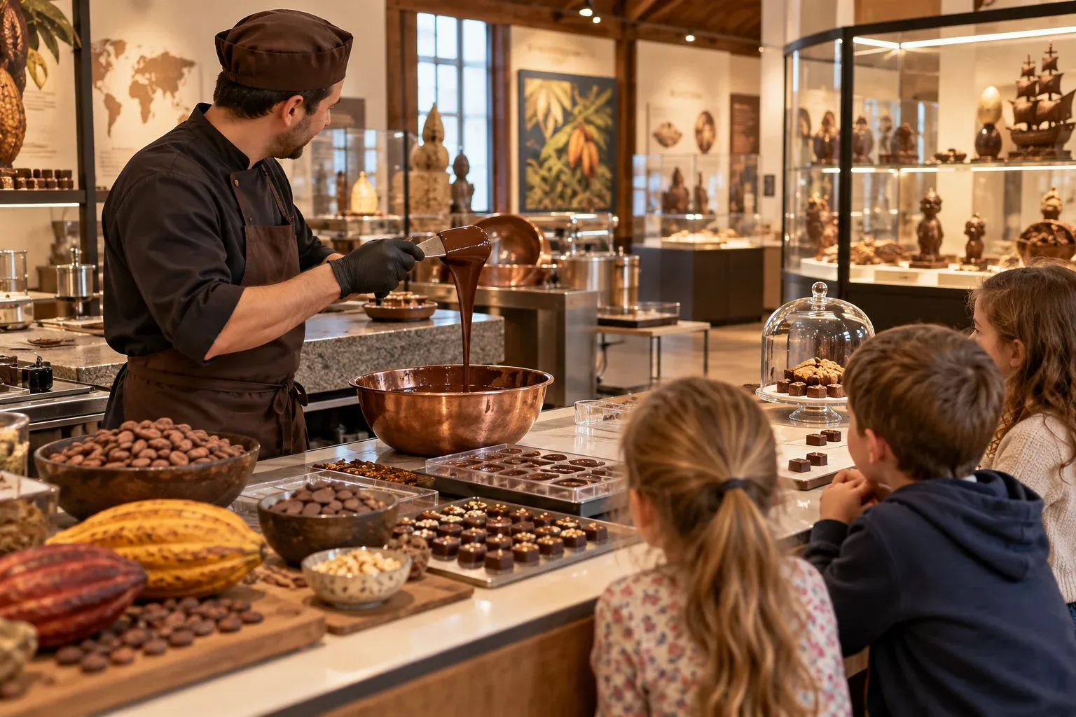 Famille visitant le Musée du Chocolat à Nonant
